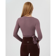 Ayma Active Lila Anvelop Belden Bağlamalı Crop Bluz