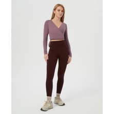 Ayma Active Lila Anvelop Belden Bağlamalı Crop Bluz