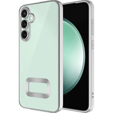 Kzy Samsung Galaxy A55 Kapak Yanları Renkli Lens Korumalı Logo Gösteren Şeffaf Luxury Silikon Kılıf - Gümüş