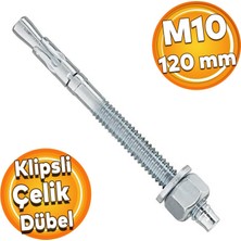 Badem10 Saplamalı Klipsli Çelik Dübel M10X120 mm Raf Montaj Bağlantı Zemin Bağlantı Tavan Beton Asma Aparat