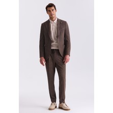Jakamen Kahve Slim Fit Mono Yaka Desenli Spor Takım Elbise