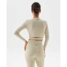 Ayma Active Krem Anvelop Belden Bağlamalı Crop Bluz