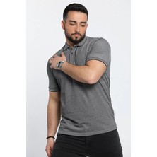 Julude Antrasit Polo Yaka Ön Çıtçıtlı Likralı Erkek Tişört P-00009252