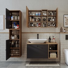 Roomart Lavabolu Mdf 95 cm Lotus Çekmeceli Banyo Dolabı + Aynalı Üst Dolabı + Banyo Boy Dolabı