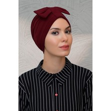 Hürrem Bone Bordo Pratik Hazır Geçmeli Tesettür Bone Sandy Kumaş Fiyonklu Büzgülü 7010_16