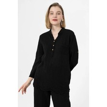 Kurular Tekstil Hakim Yaka Yarımpat Uzunkol Bluz