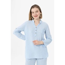 Kurular Tekstil Hakim Yaka Yarımpat Uzunkol Bluz