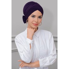 Hürrem Bone Mürdüm Pratik Hazır Geçmeli Tesettür Bone Sandy Kumaş Fiyonklu Çift Taraflı Tek Çapraz 1833_07