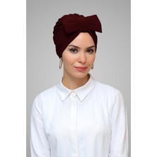 Hürrem Bone Bordo Pratik Hazır Geçmeli Tesettür Bone Sandy Kumaş Fiyonklu Büzgülü 7006_16