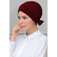 Hürrem Bone Bordo Pratik Hazır Geçmeli Tesettür Bone Sandy Kumaş Fiyonklu Çift Taraflı Tek Çapraz 1833_16