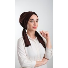 Hürrem Bone Kahverengi Pratik Hazır Geçmeli Tesettür Bone Kesik Elyaf Sade 2111_14