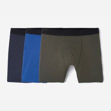 Decathlon Erkek Boxer Seti - 3'lü Paket - Koyu Mavi/Mavi/Haki