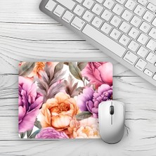 Moddy Store Turuncu Mor Renkli Çiçekler Tasarım Baskılı Kaydırmaz Taban 18X22 cm Mouse Pad