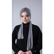 Hürrem Bone Gri Pratik Hazır Geçmeli Tesettür Bone Sandy Kumaş Atkılı  2204_15