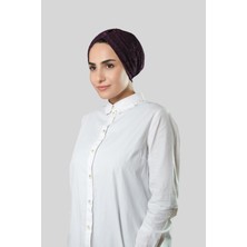 Hürrem Bone Mürdüm Pratik Hazır Geçmeli Tesettür Bone Jakar Kendinden Desenli 1209_07