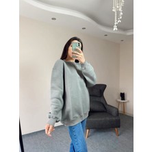 Olbia Butik Gri Üç Iplik Şardonlu  Oversize Sweatshirt S