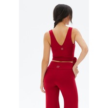 Ayma Active Kırmızı Kadın Önü Büzgülü Belden Bağlamalı Spor Yoga Büstiyer