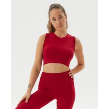 Ayma Active Kırmızı Sırt Dekolteli Drape Detaylı Crop Sırt Pencereli Büstiyer