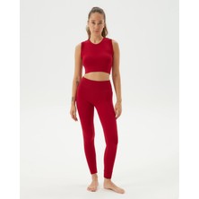 Ayma Active Kırmızı Sırt Dekolteli Drape Detaylı Crop Sırt Pencereli Büstiyer