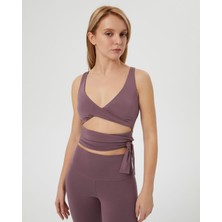 Ayma Active Lila Kadın EcoVero Viskoz, Kadın Önü Burgulu Belden Bağlamalı Göğüs Pedli Spor Pilates Yoga Büstiyer