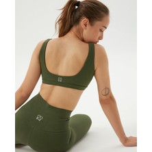 Ayma Active Haki Organik Pamuk Low Back Bra Sırt Dekolteli Göğüs Pedli Yoga Pilates Sütyeni