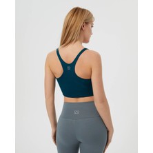 Ayma Active Petrol Yüzücü Askılı Kare Yaka Yoga Pilates Spor Sütyeni