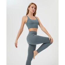 Ayma Active Mavi Gri Yüzücü Askılı Kare Yaka Yoga Pilates Spor Sütyeni