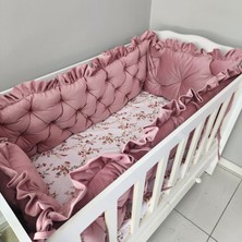 BabyNest 70X140 Çift Yönlü Beşik 4 Kenar Koruma Takımı Suet Pudra Fırfırlı