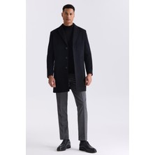 Jakamen Siyah Comfort Fit Mono Yaka Yan Cep Kaşe Kaban