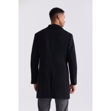 Jakamen Siyah Comfort Fit Mono Yaka Yan Cep Kaşe Kaban