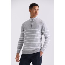 Jakamen Gri Slim Fit Yarım Balıkçı Triko Kazak