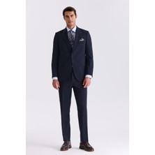 Jakamen Lacivert Klasik Fit Sivri Yaka Yünlü Takım Elbise