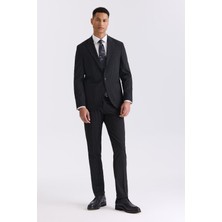 Jakamen Siyah Slim Fit Sivri Yaka Strech Çizgili Jogger Takım Elbise