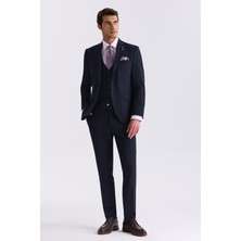 Jakamen Lacivert Slim Fit Mono Yaka Yelekli Takım Elbise Erkek İçin Şık Tasarım