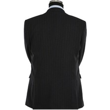 Jakamen Lacivert Slim Fit Sivri Yaka Çizgili Kombinli Yelekli Takım Elbise