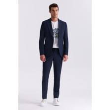 Jakamen Lacivert Slim Fit Mono Yaka Desenli Spor Takım Elbise Erkekler İçin Şık Tasarım