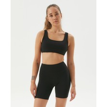 Ayma Active Kadın Siyah Biker Şort - Gots Sertifikalı, Yüksek Bel, Çift Kat Korsaj, Üst Bacak Boyunda Spor Şort