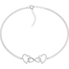 İndigo Takı Çift Kalpli Sonsuzluk Beyaz Gümüş Bileklik