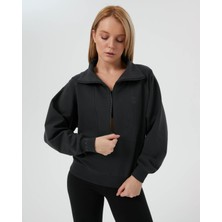 Ayma Active Antrasit Dik Yaka Yarım Fermuarlı Oversize Sweatshirt