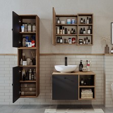 Roomart Lavabolu Mdf 75 cm Lotus Çekmeceli Banyo Dolabı + Aynalı Üst Dolabı + Banyo Boy Dolabı