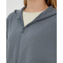 Ayma Active Mavi Fermuarlı Kapşonlu Cepli Sweatshirt