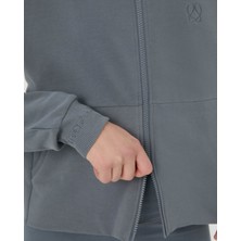 Ayma Active Mavi Fermuarlı Kapşonlu Cepli Sweatshirt