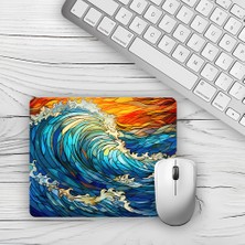 Moddy Store Mavi Turuncu Renkli Dalgalar Tasarımlı Baskılı Kaydırmaz Taban 18X22 cm Mouse Pad