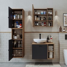 Roomart Lavabolu Mdf 65 cm Lotus Çekmeceli Banyo Dolabı + Aynalı Üst Dolabı + Banyo Boy Dolabı