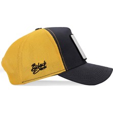 BlackBörk V1 Trucker A Harf - 4 Kod Logolu Unisex Koyu Antrasit-Sarı Şapka (Cap)