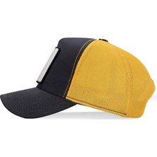 BlackBörk V1 Trucker A Harf - 4 Kod Logolu Unisex Koyu Antrasit-Sarı Şapka (Cap)