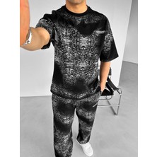 Abluka Online Erkek Yazlık Oversize Fit Baskı Desenli Kısa Kol T-Shirt Siyah