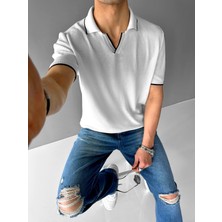 Abluka Online Erkek Polo Yaka Triko T-Shirt Ekru