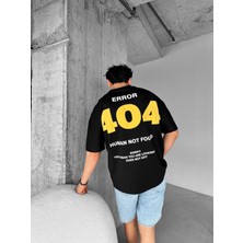 Abluka Online Erkek Ipli Fitilli Yazlık Bisiklet Yaka Oversize "error 404" Baskılı Iki Iplik T-Shirt Siyah