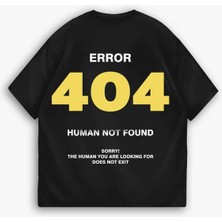 Abluka Online Erkek Ipli Fitilli Yazlık Bisiklet Yaka Oversize "error 404" Baskılı Iki Iplik T-Shirt Siyah